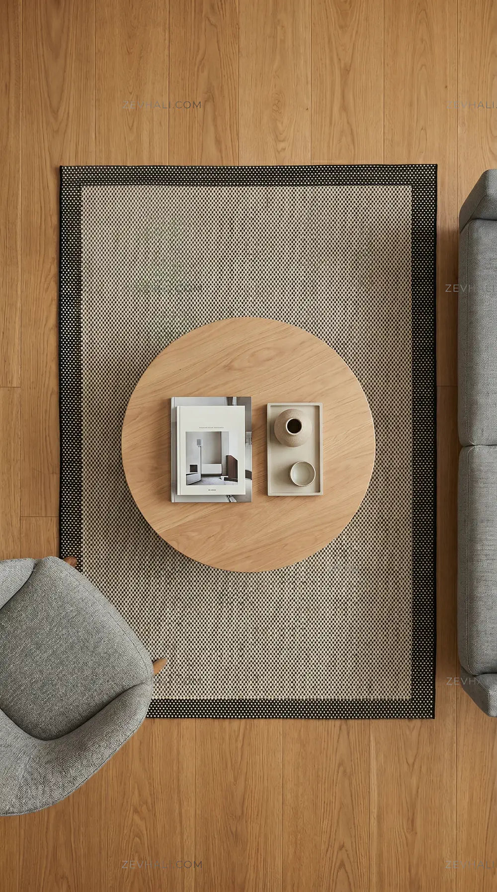 Zev Halı Sisal Plus Bej Siyah Çerçeveli Makinede Yıkanabilir Salon Mutfak Koridor Halısı ZS11 | Sisal Halı | Zev Halı