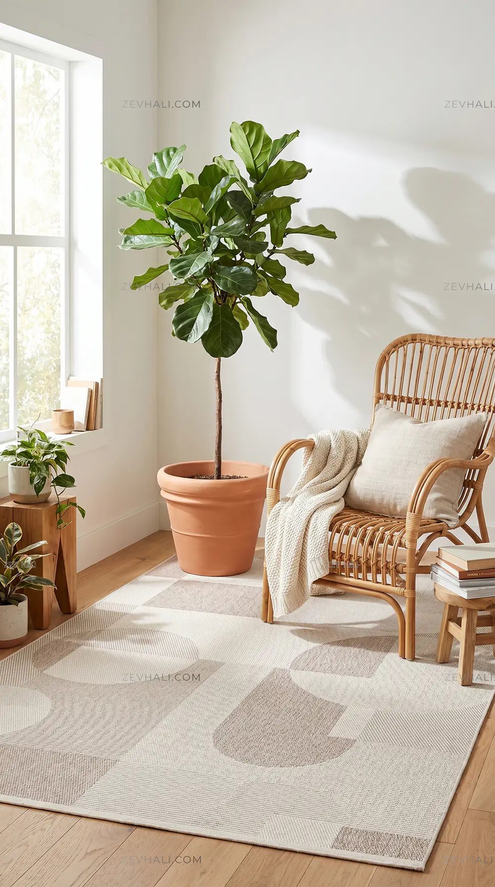 Zev Halı Sisal Modern Geometrik Krem Vizon Sisal Makinede Yıkanabilir Salon Mutfak Halısı ZS02 | Sisal Halı | Zev Halı