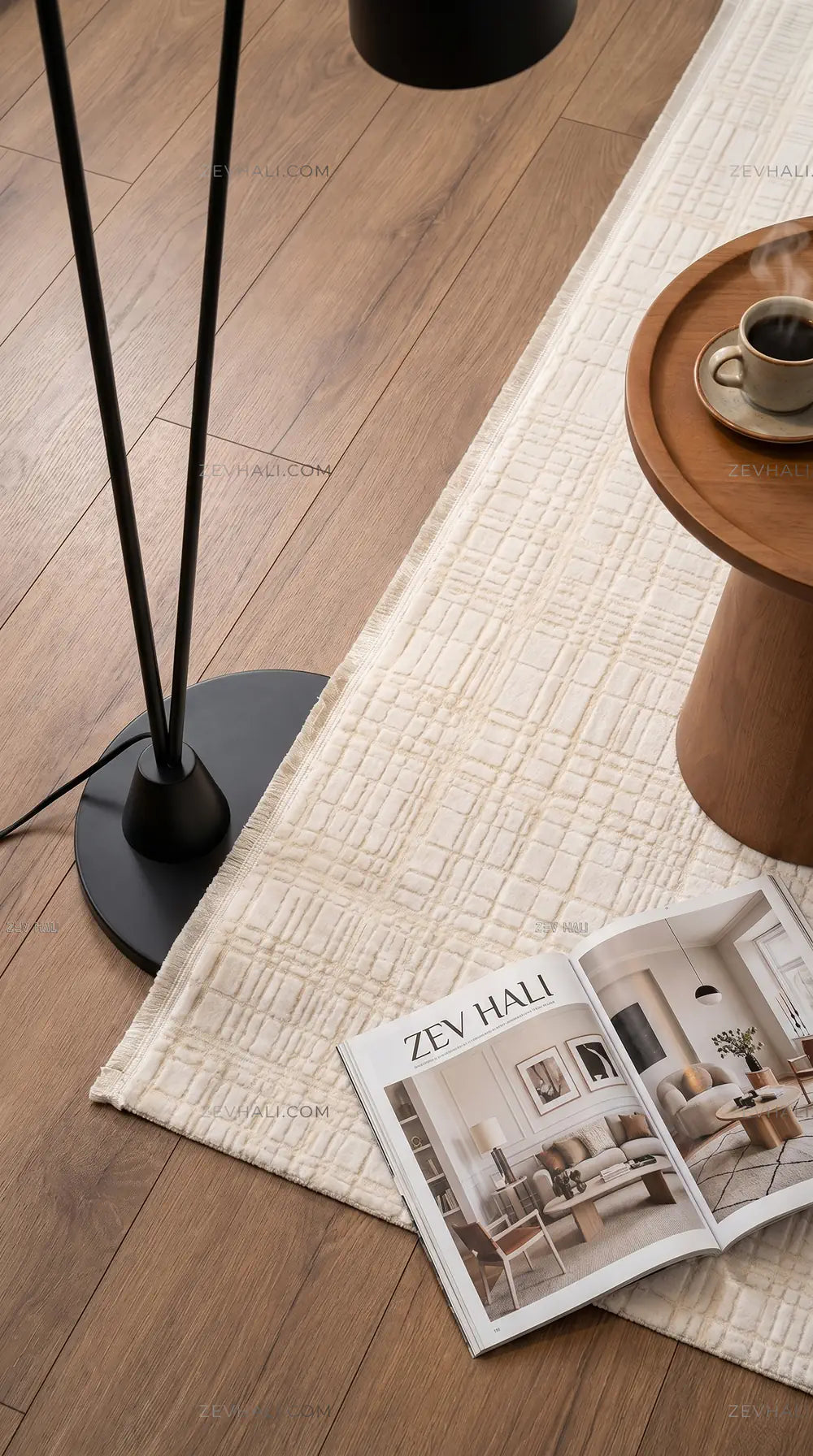 ZEV HALI NATURAL NT17 Krem Modern Dokulu Pamuk Taban Triko Akrilik Halı