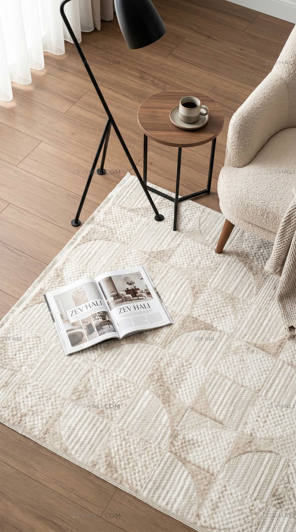 ZEV HALI NATURAL NT09 Bej Modern Geometrik 400 cm Kesim Akrilik Kalın Halı | Akrilik Halı | Zev Halı
