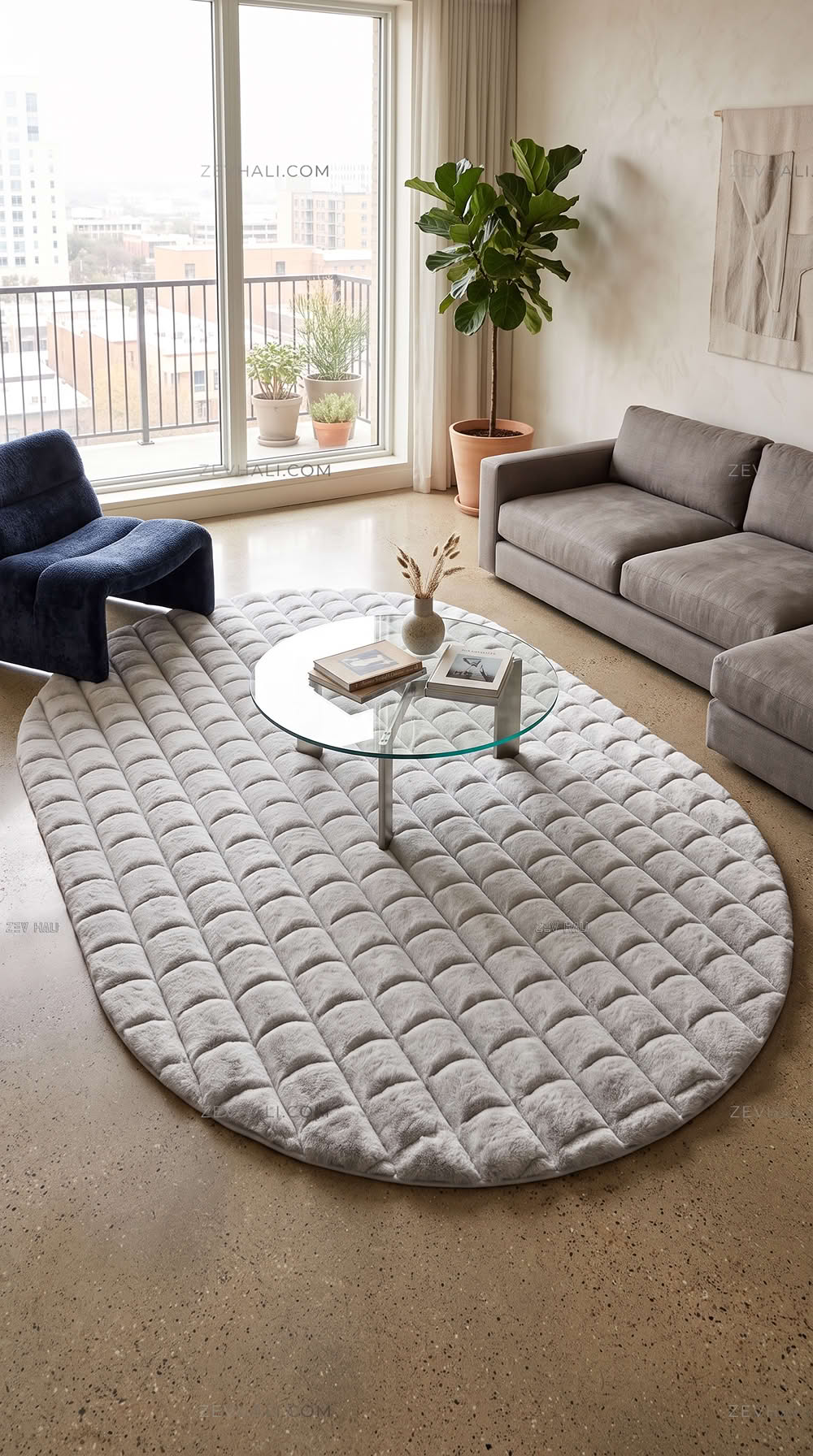 Zev Halı Nerm Gri Oval 3 Boyutlu Dokuma Tüy Dökmeyen Lüks Peluş Halı NR20