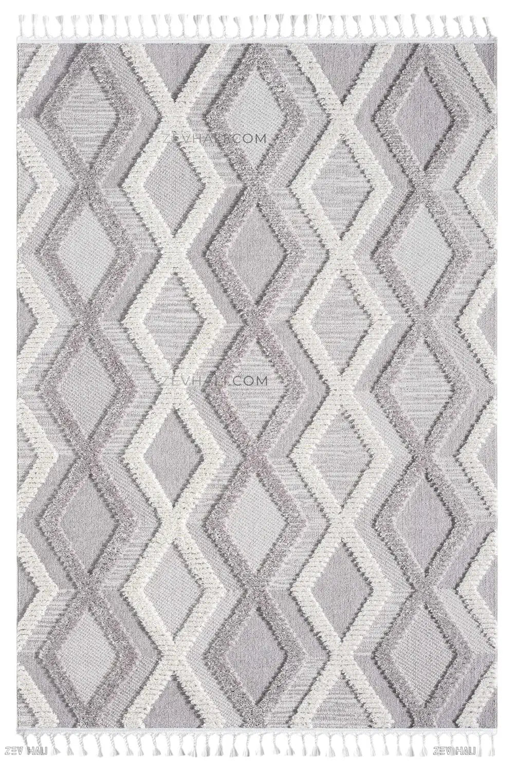 Zev Halı Colorium Gri Geometrik Monokrom Özel Ölçü Bukle Saçaklı Halı CL05 | Bukle Halı | Zev Halı
