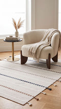 Zev Halı Vincents Colors Beyaz Renkli Noktalı Çizgili Püsküllü İnce Dokuma Kilim VC01 160x200
