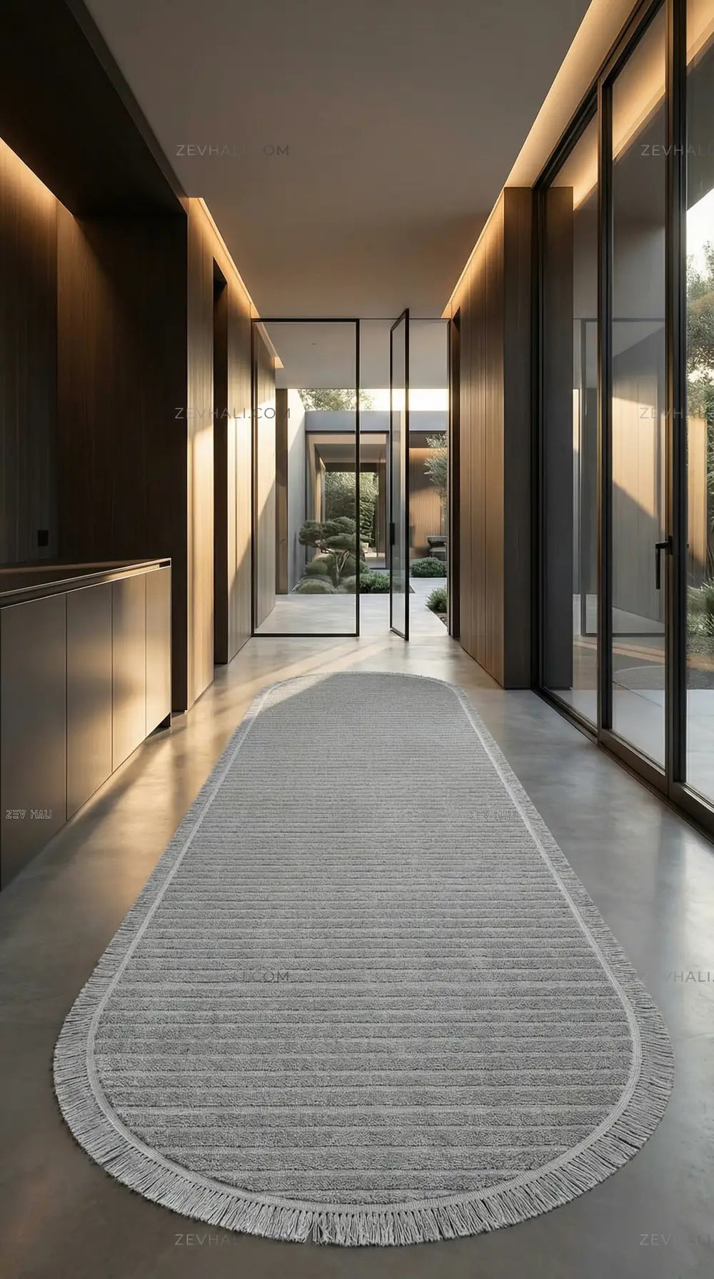 Zev Halı Babil Gri 3D Çizgili Ekstra Yumuşak Oval Halı Özel Ölçü Ba20 | Microfiber Halı | Zev Halı