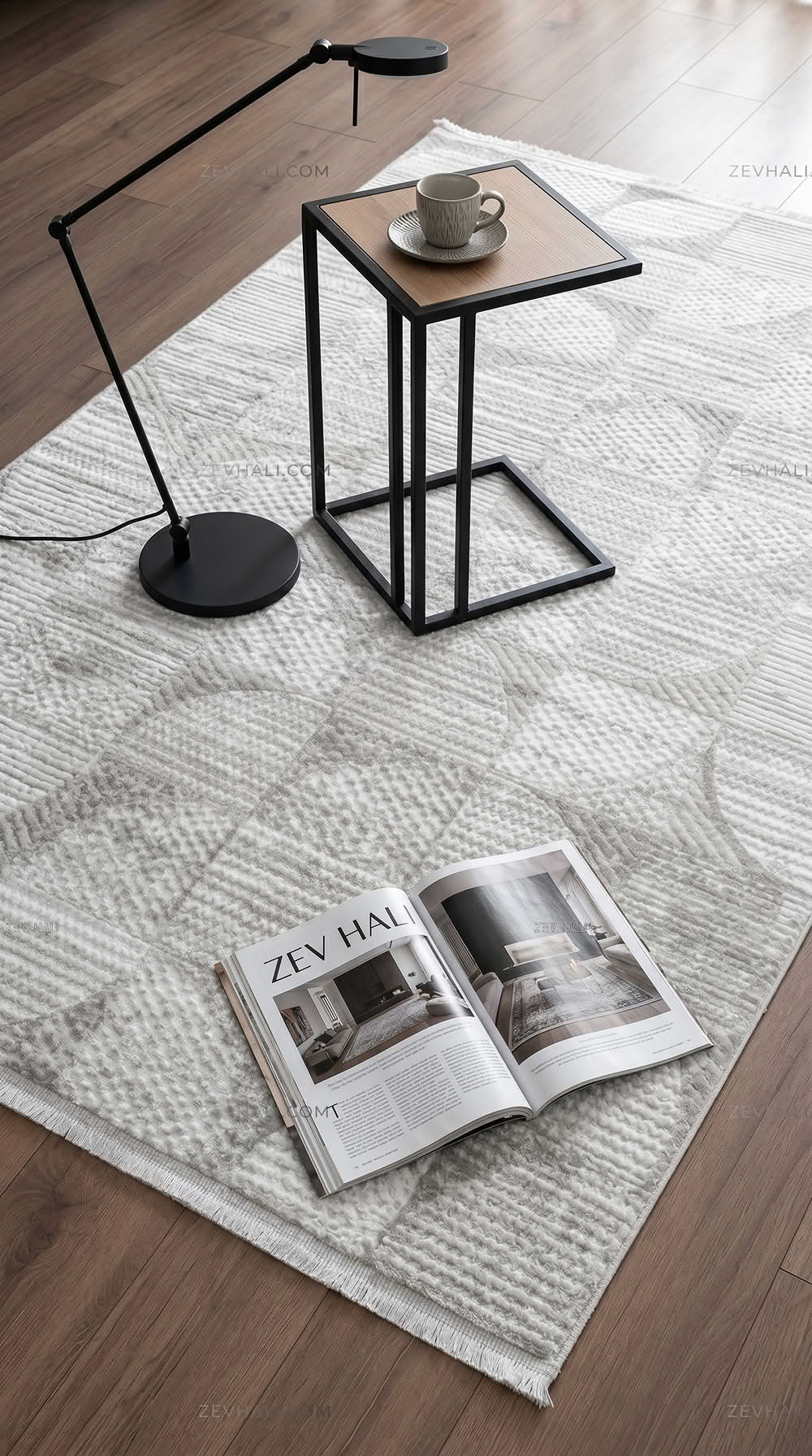 ZEV HALI NATURAL NT10 Gri Modern Geometrik 400 cm Kesim Akrilik Kalın Halı | Akrilik Halı | Zev Halı