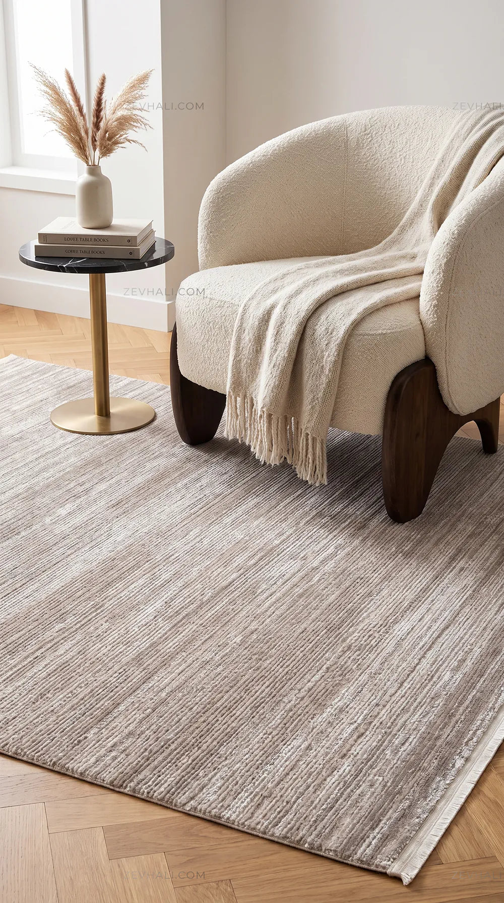 ZEV HALI NATURAL NT11 Beige Flecked Textured 400 cm Cut Acrylic Thick Rug
