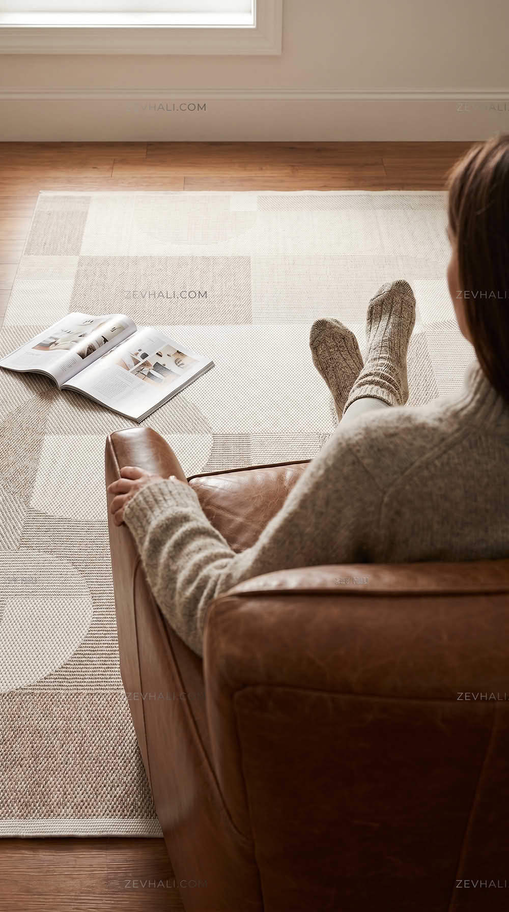Zev Halı Sisal Modern Geometrik Krem Vizon Sisal Makinede Yıkanabilir Salon Mutfak Halısı ZS02 | Sisal Halı | Zev Halı