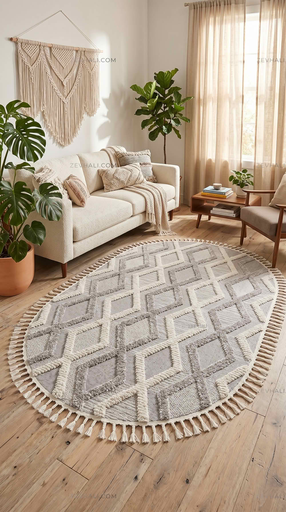Zev Halı Colorium İskandinav Gri Geometrik Oval Özel Ölçü Kalın Halı CL20