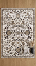 Zev Halı Vintage Krem Vizon Bordo Floral Desenli Parlak Tuşeli İnce Halı VT09