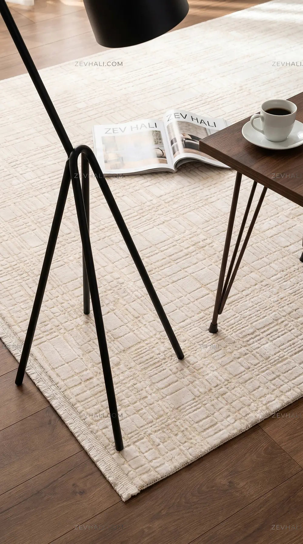 ZEV HALI NATURAL NT17 Krem Modern Dokulu Pamuk Taban Triko Akrilik Halı
