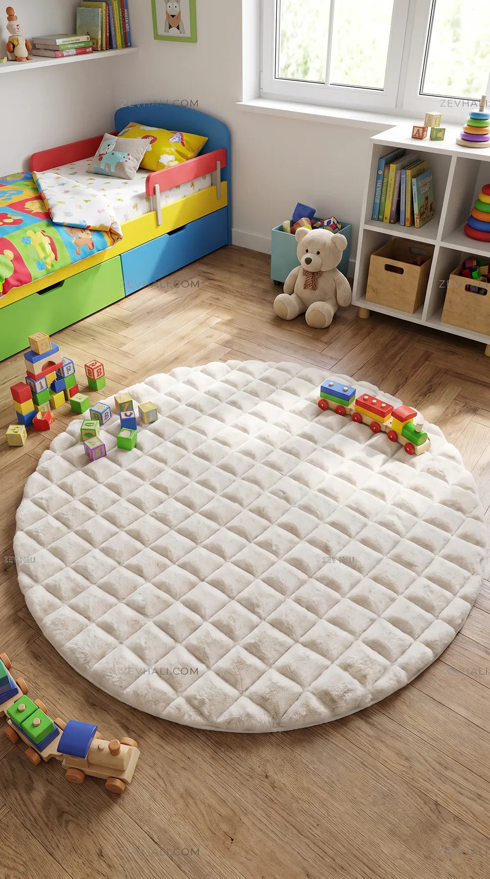 Zev Halı Nerm Krem Yuvarlak Kaymaz Keten Taban Yıkanabilir Peluş Halı NR09