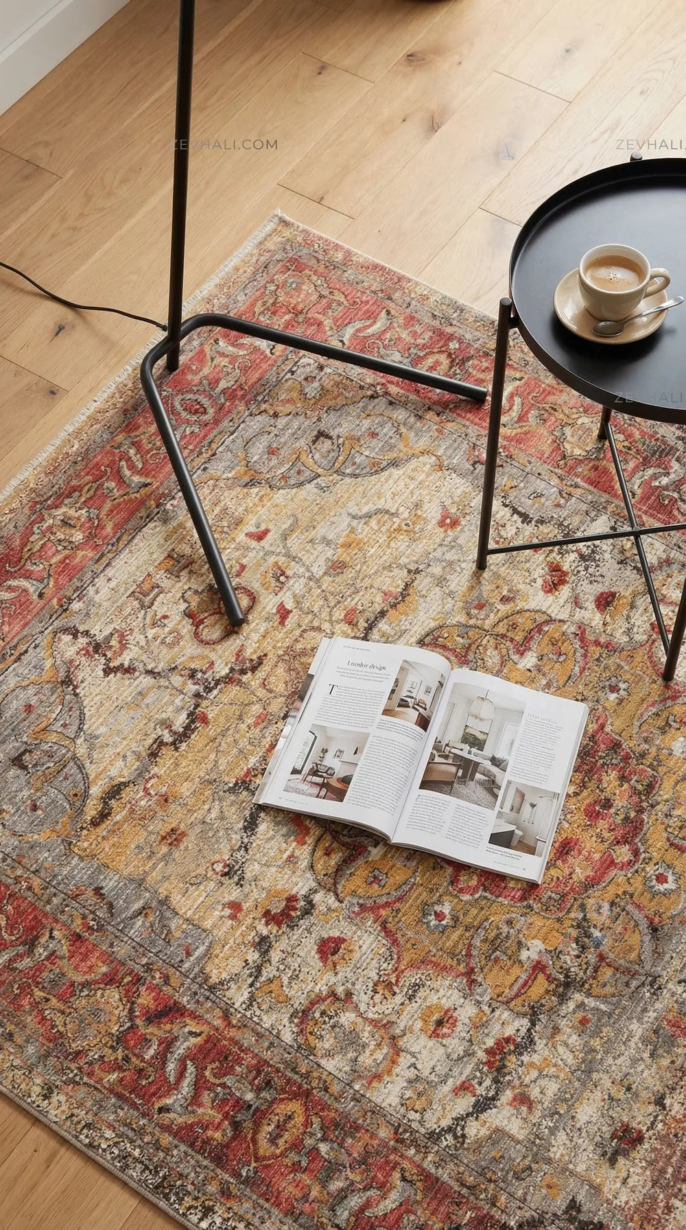 Zev Halı Aura Kırmızı Hardal Vintage Klasik Salon Halısı And007 | Etnik Halılar | Zev Halı