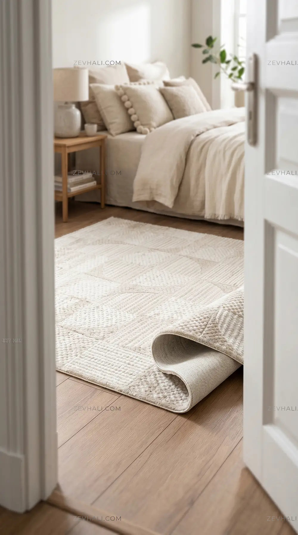 ZEV HALI NATURAL NT09 Bej Modern Geometrik 400 cm Kesim Akrilik Kalın Halı | Akrilik Halı | Zev Halı
