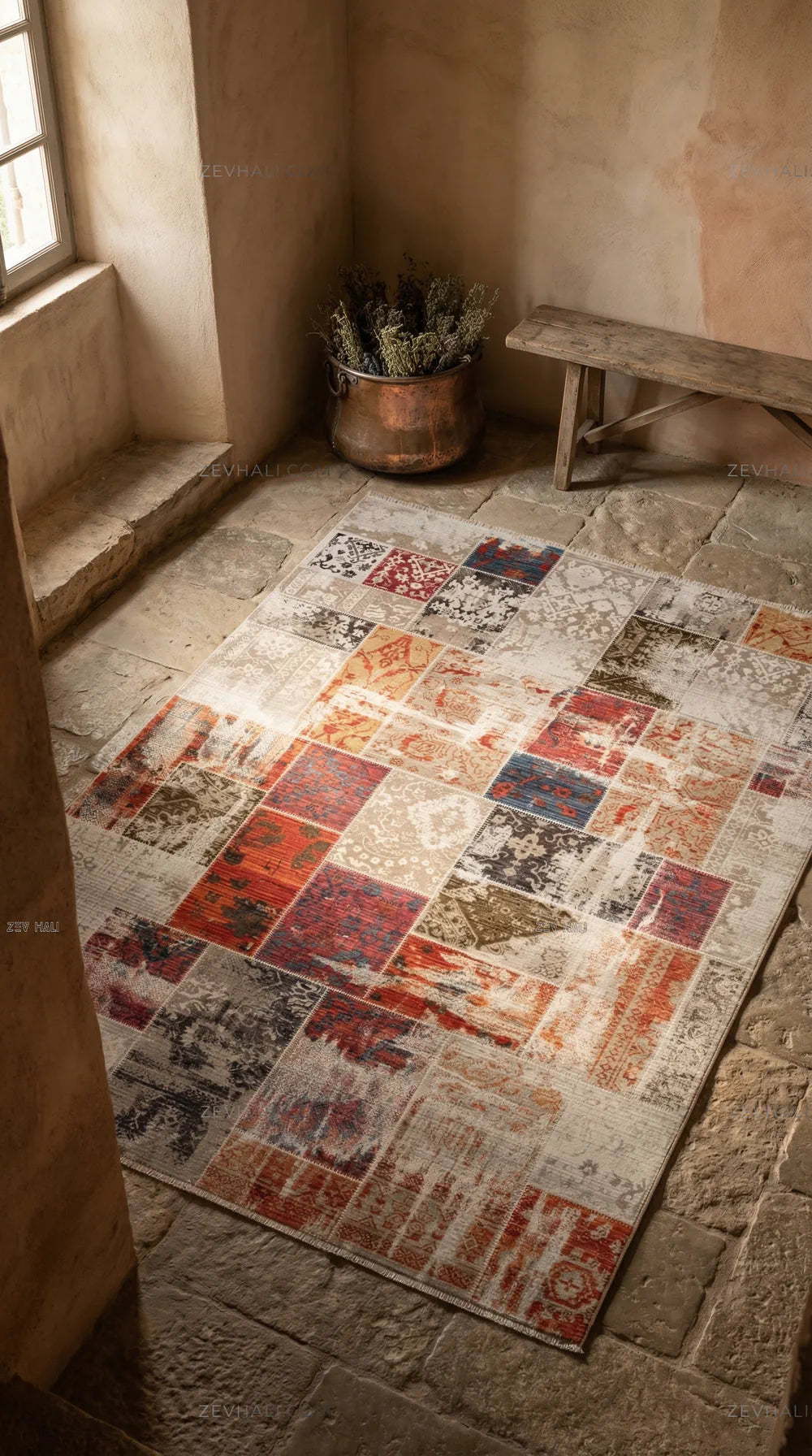 Zev Halı Aura Çok Renkli Patchwork Vintage Oturma Odası Halısı And009 | Etnik Halılar | Zev Halı