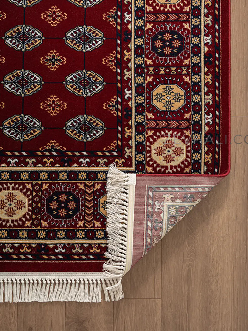 Zev Halı AST05 Etnik Bordo Afgan Desenli Toz Tutmaz Çerçeveli Salon Halısı | Klasik Halı | Zev Halı