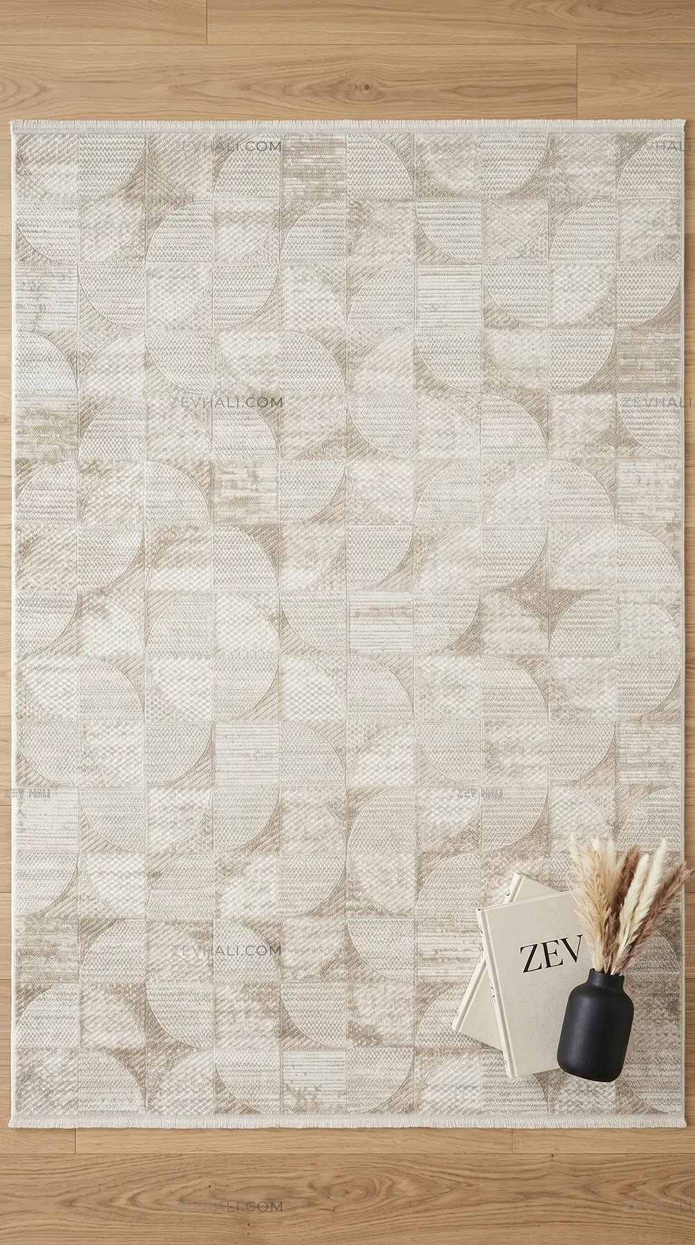 ZEV HALI NATURAL NT09 Bej Modern Geometrik 400 cm Kesim Akrilik Kalın Halı | Akrilik Halı | Zev Halı