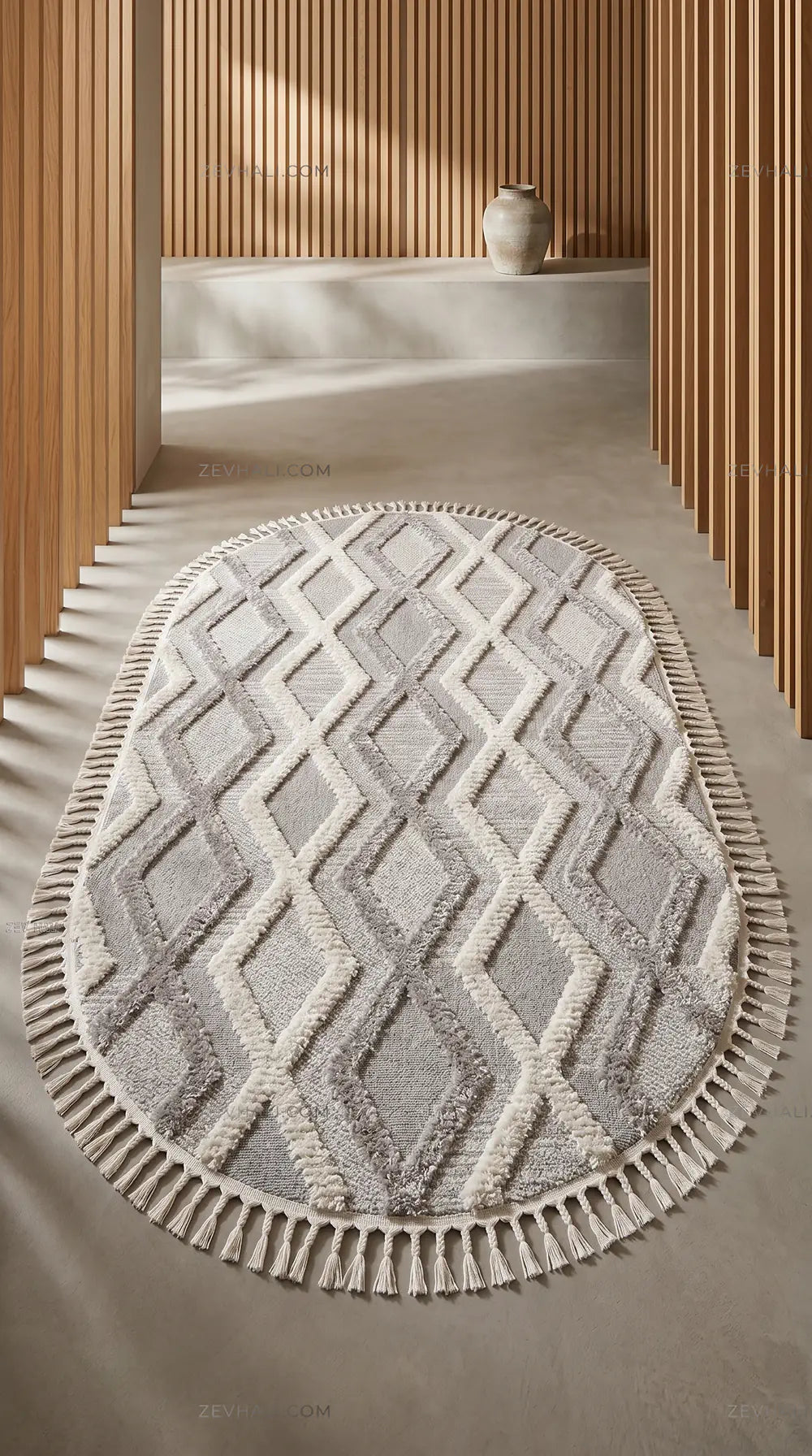 Zev Halı Colorium İskandinav Gri Geometrik Oval Özel Ölçü Kalın Halı CL20