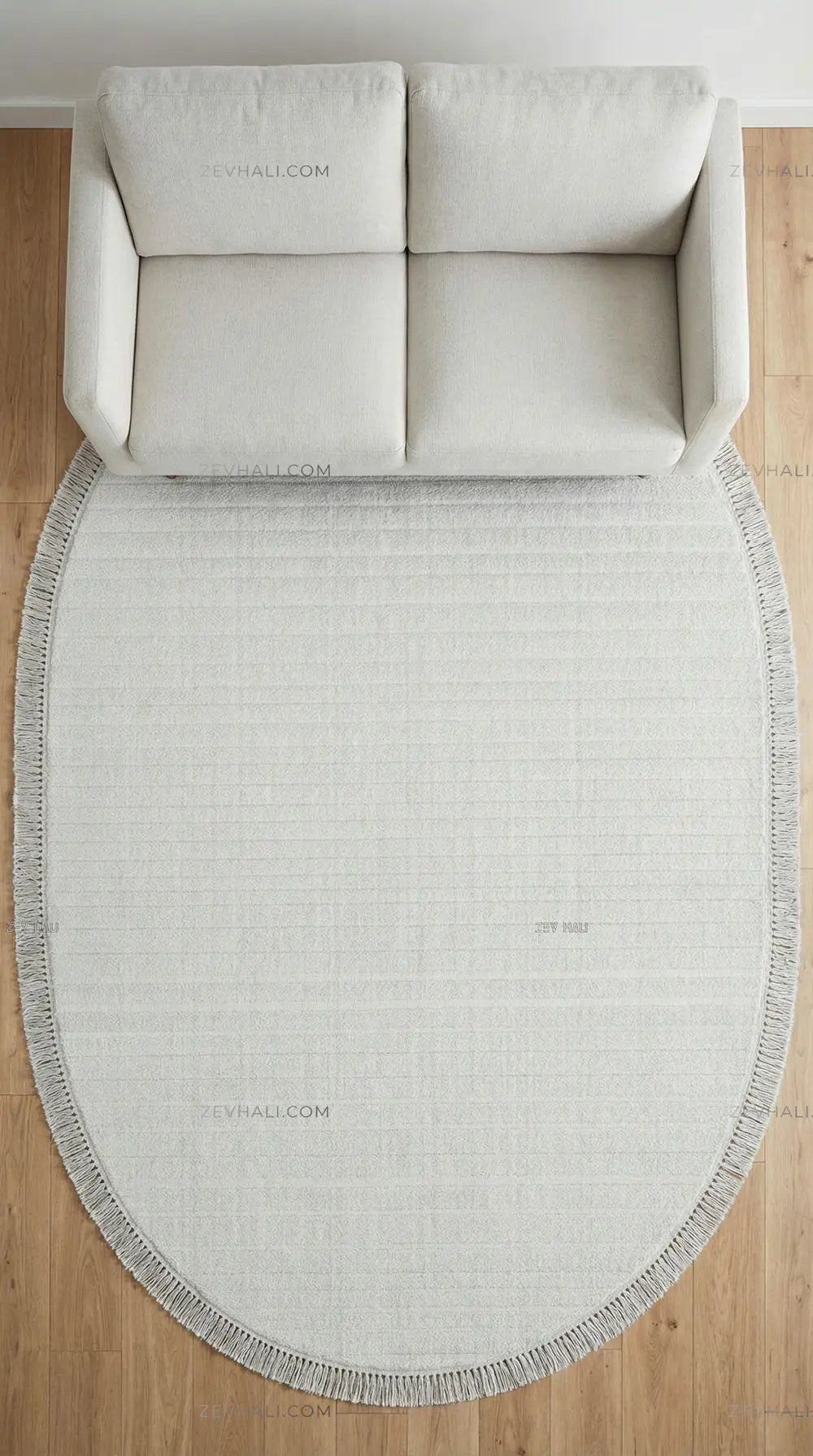 Zev Halı Babil Beyaz Tek Renk Çizgili Ekstra Yumuşak Modern Oval Halı Özel Ölçü Ba19 | Microfiber Halı | Zev Halı