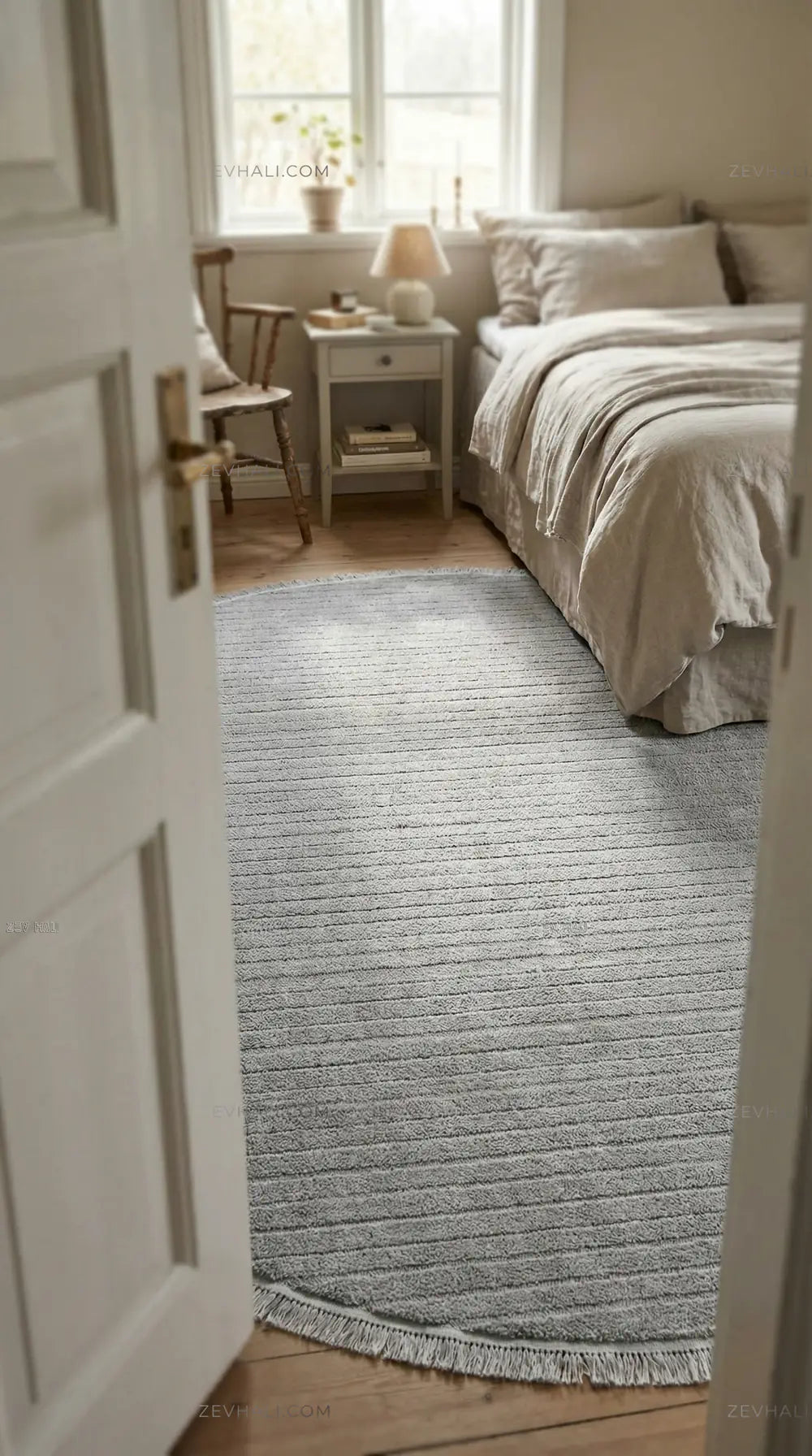 Zev Halı Babil Gri 3D Çizgili Ekstra Yumuşak Oval Halı Özel Ölçü Ba20 | Microfiber Halı | Zev Halı