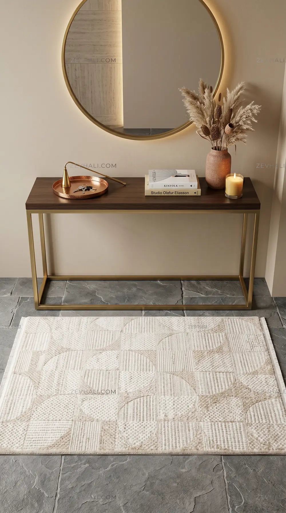 ZEV HALI NATURAL NT09 Bej Modern Geometrik 400 cm Kesim Akrilik Kalın Halı | Akrilik Halı | Zev Halı