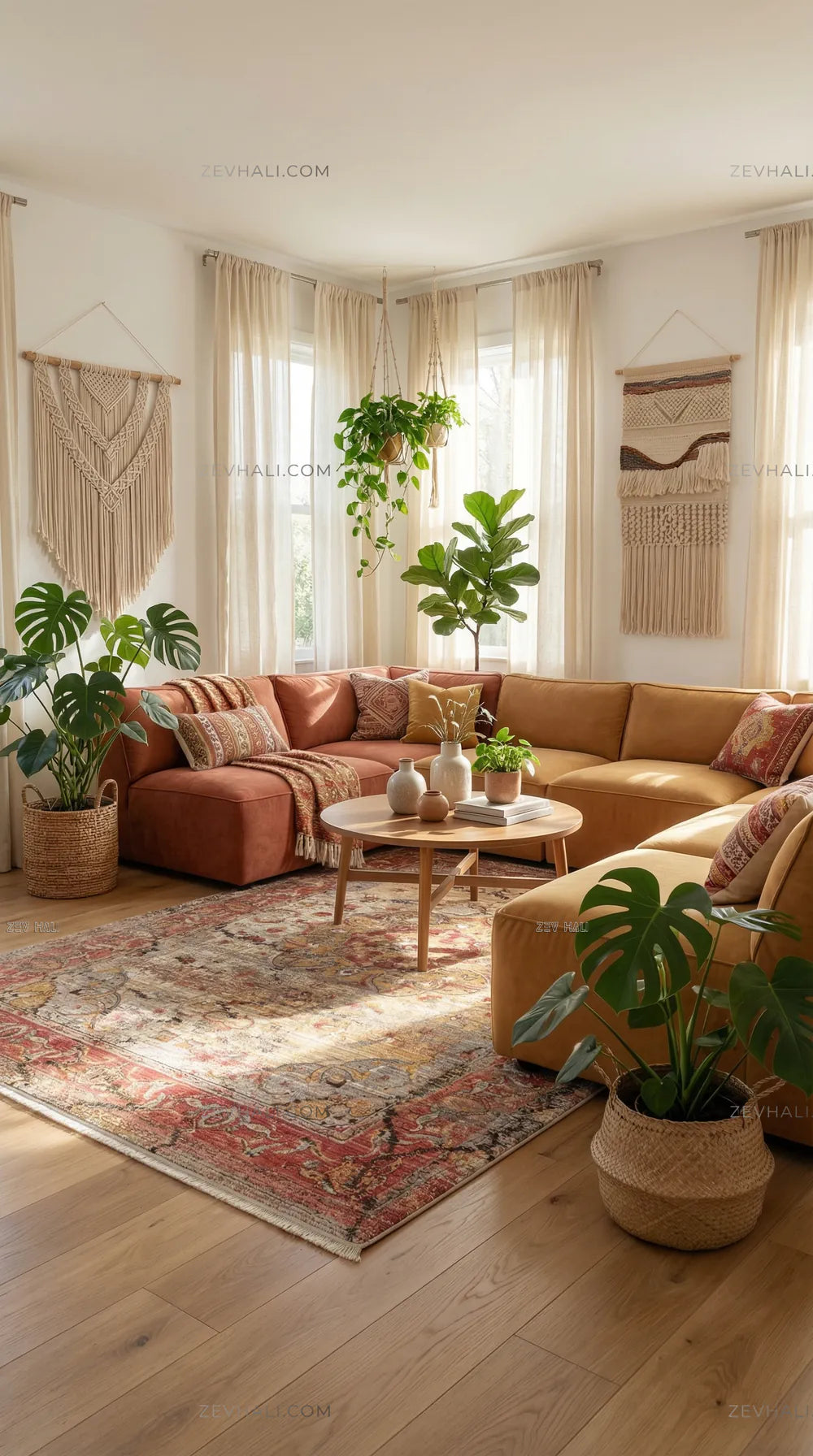 Zev Halı Aura Kırmızı Hardal Vintage Klasik Salon Halısı And007 | Etnik Halılar | Zev Halı