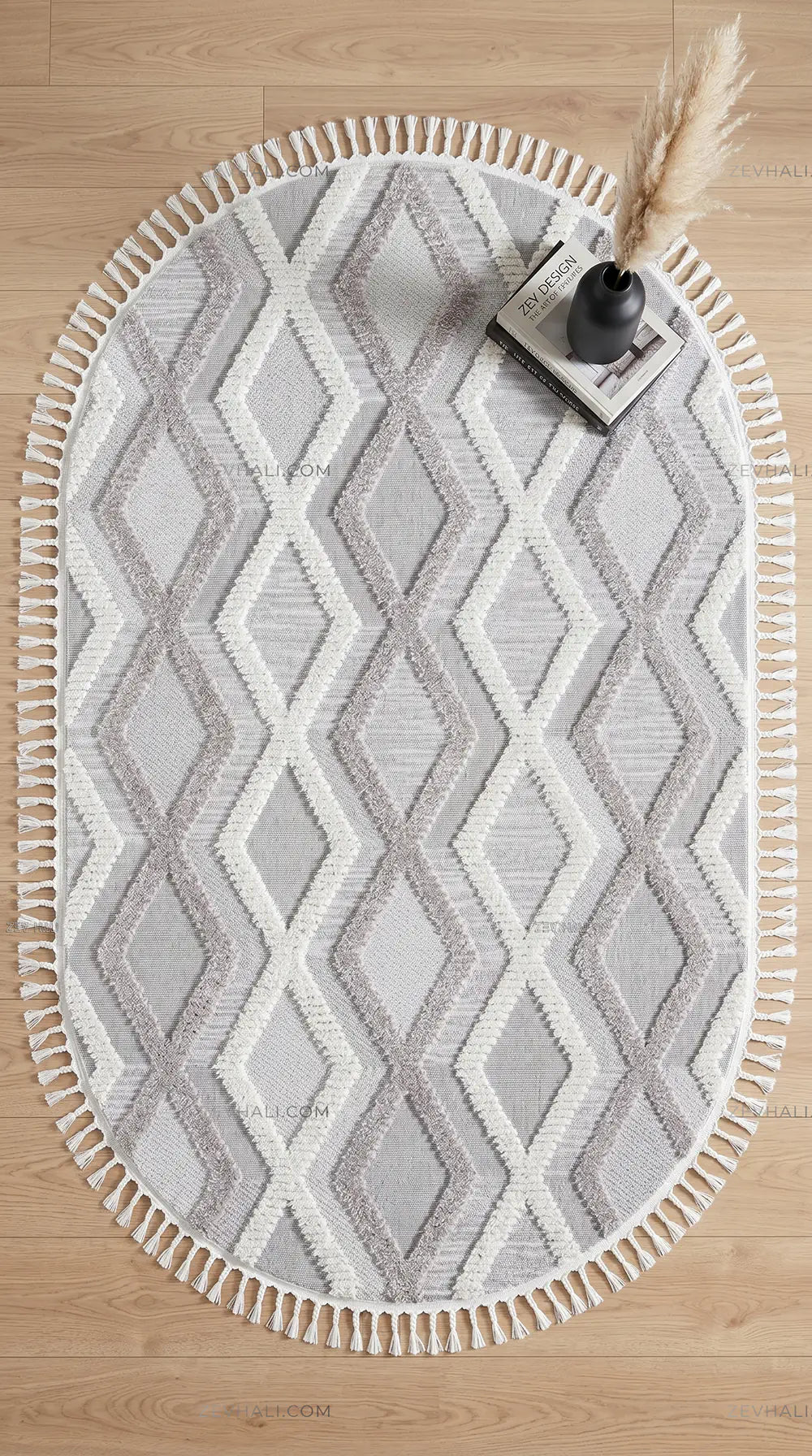 Zev Halı Colorium İskandinav Gri Geometrik Oval Özel Ölçü Kalın Halı CL20