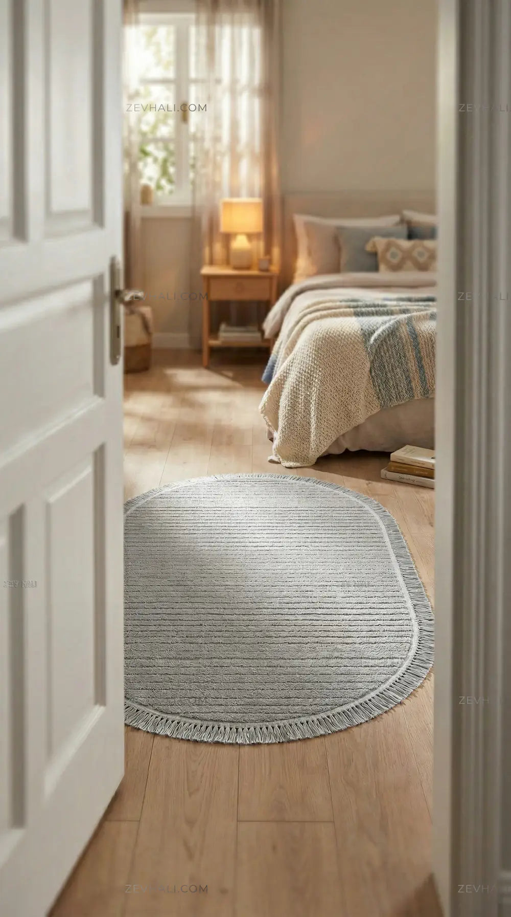 Zev Halı Babil Gri 3D Çizgili Ekstra Yumuşak Oval Halı Özel Ölçü Ba20 | Microfiber Halı | Zev Halı