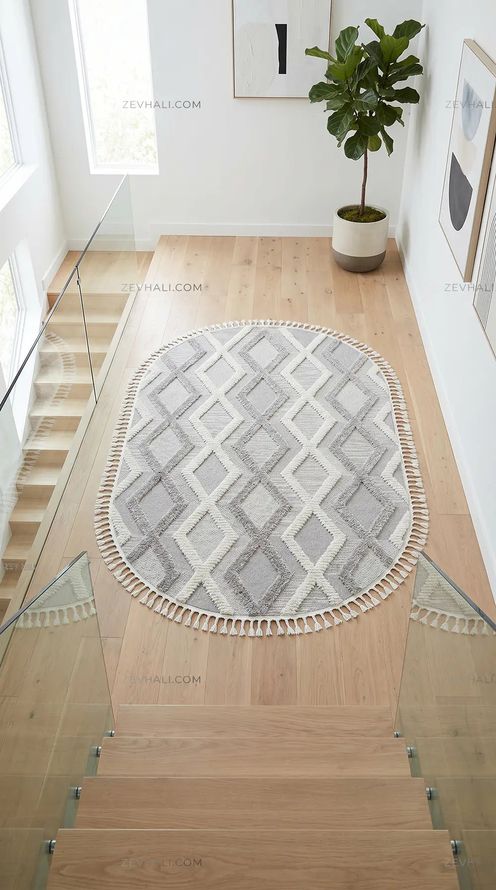 Zev Halı Colorium İskandinav Gri Geometrik Oval Özel Ölçü Kalın Halı CL20