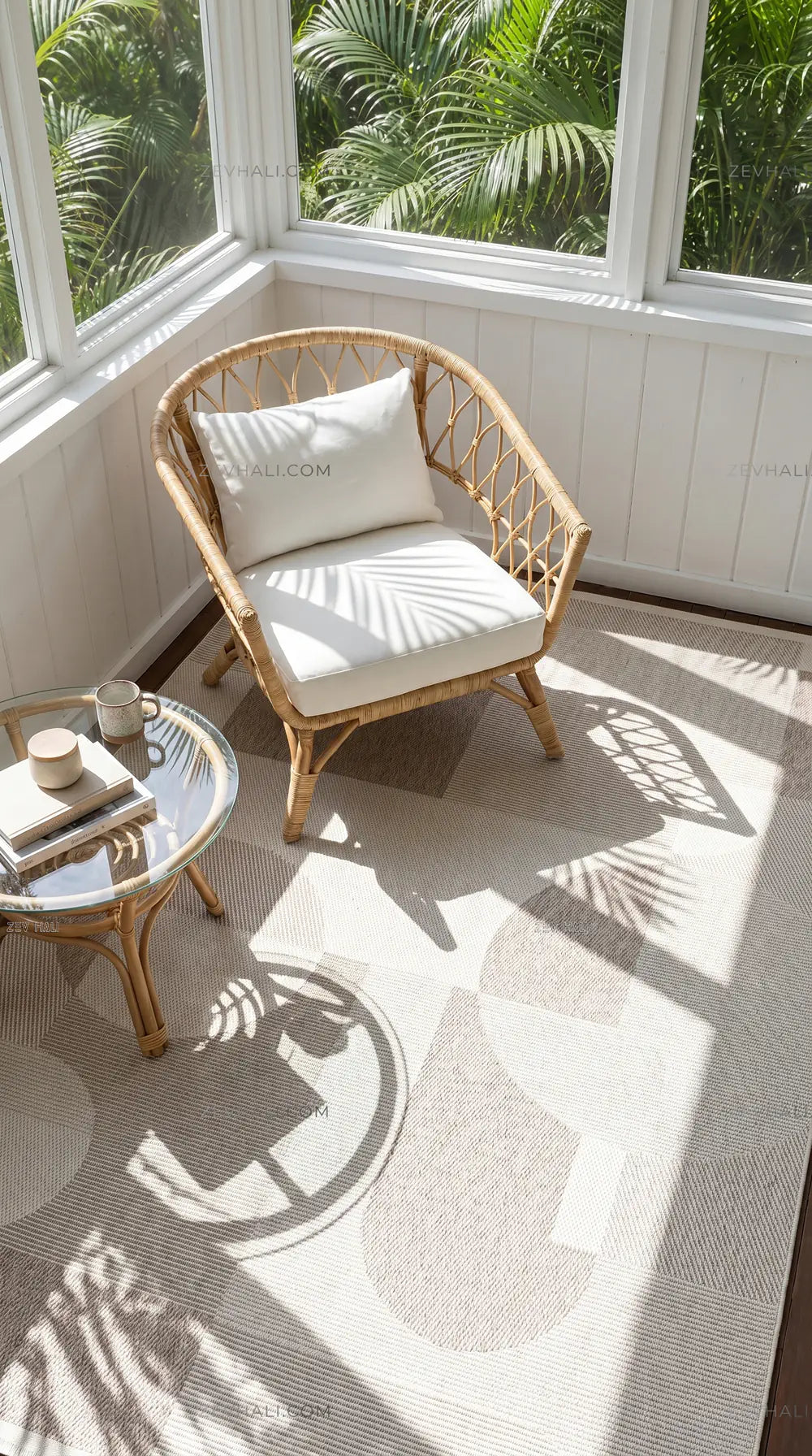 Zev Halı Sisal Modern Geometrik Krem Vizon Sisal Makinede Yıkanabilir Salon Mutfak Halısı ZS02 | Sisal Halı | Zev Halı