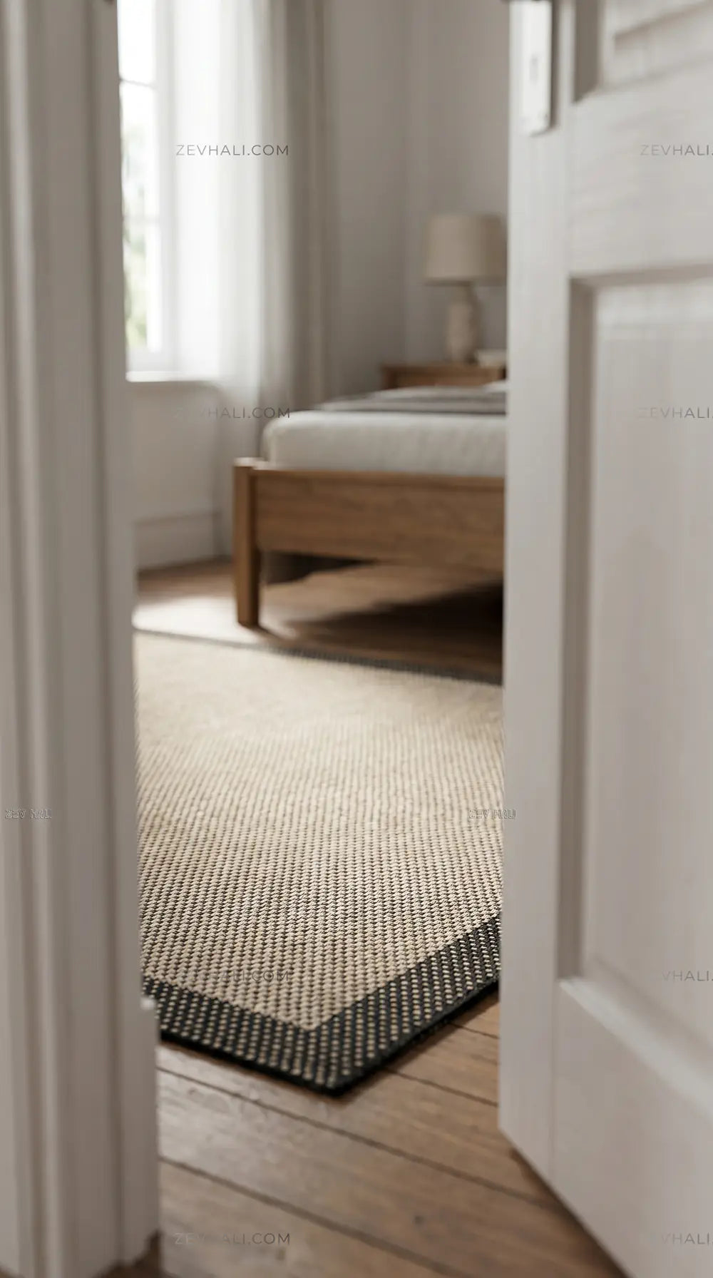 Zev Halı Sisal Plus Bej Siyah Çerçeveli Makinede Yıkanabilir Salon Mutfak Koridor Halısı ZS11 | Sisal Halı | Zev Halı