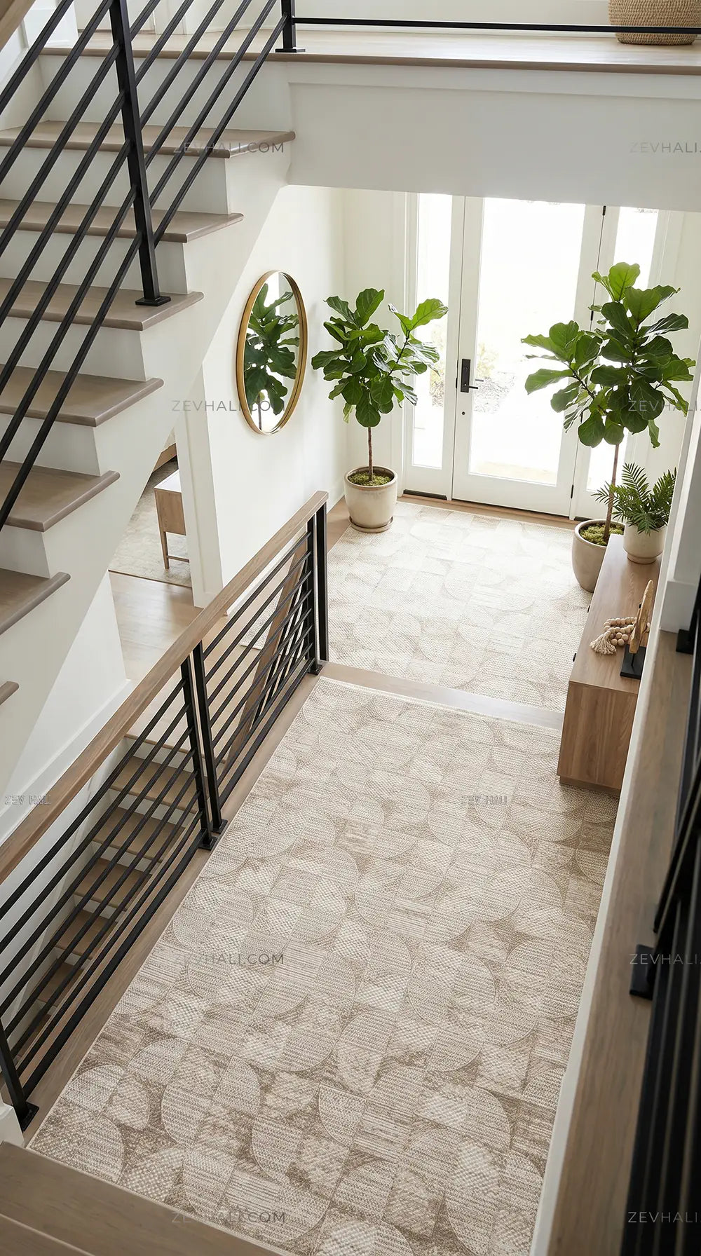 ZEV HALI NATURAL NT09 Bej Modern Geometrik 400 cm Kesim Akrilik Kalın Halı | Akrilik Halı | Zev Halı