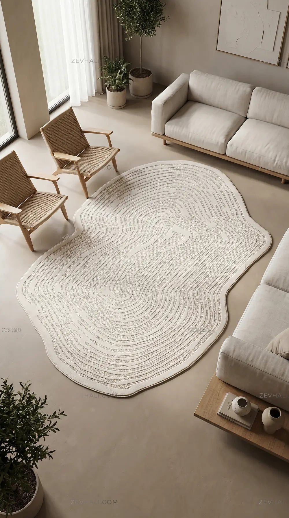 Zev Halı İskandinav Tarzı Asimetrik Halı | Minimalist ve Yumuşak Doku | Asimetrik Amorf Halı | Zev Halı