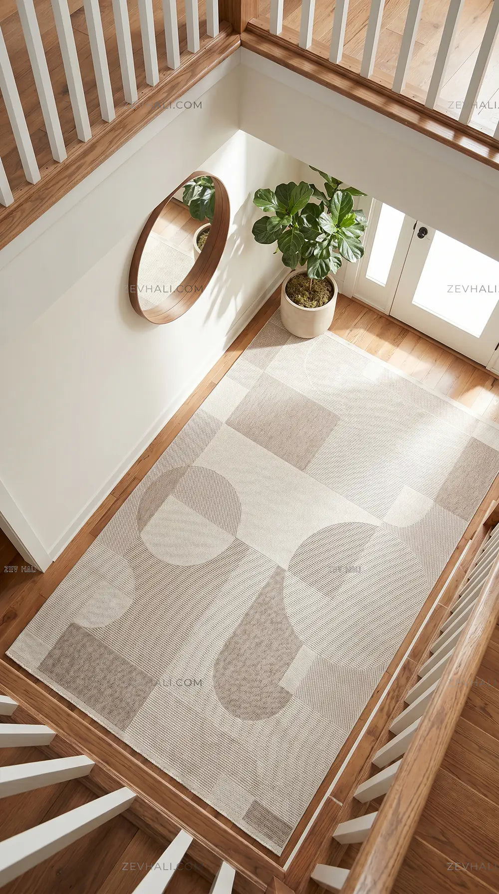Zev Halı Sisal Modern Geometrik Krem Vizon Sisal Makinede Yıkanabilir Salon Mutfak Halısı ZS02 | Sisal Halı | Zev Halı