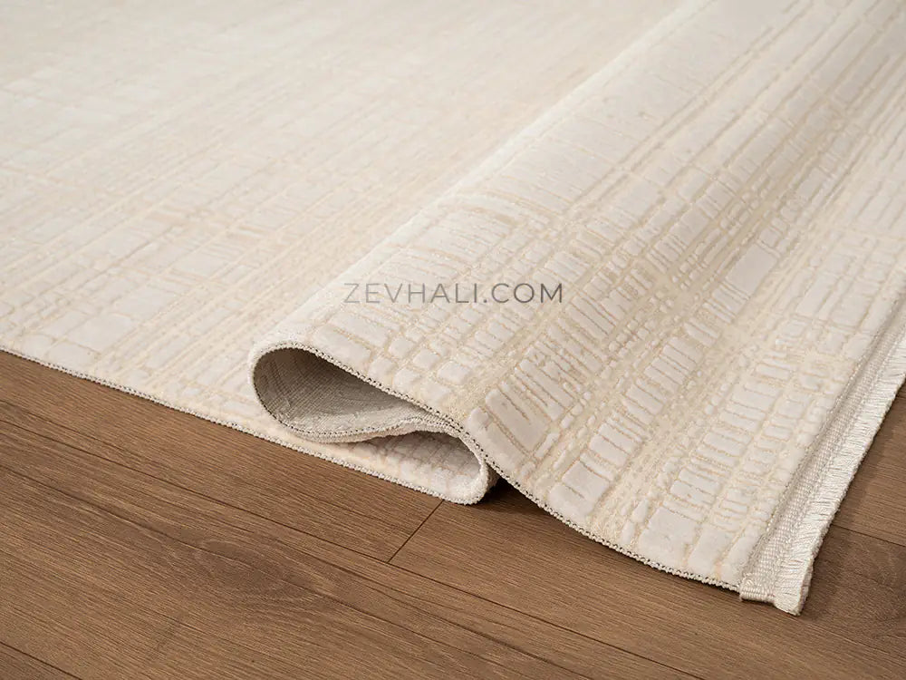 ZEV HALI NATURAL NT17 Krem Modern Dokulu Pamuk Taban Triko Akrilik Halı