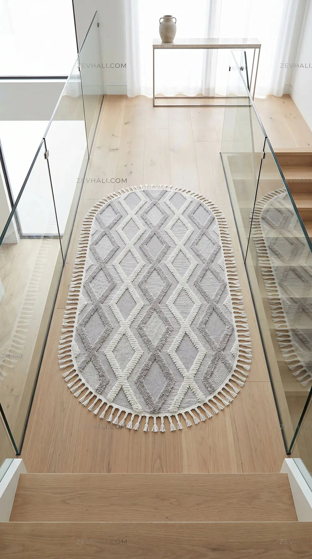 Zev Halı Colorium İskandinav Gri Geometrik Oval Özel Ölçü Kalın Halı CL20