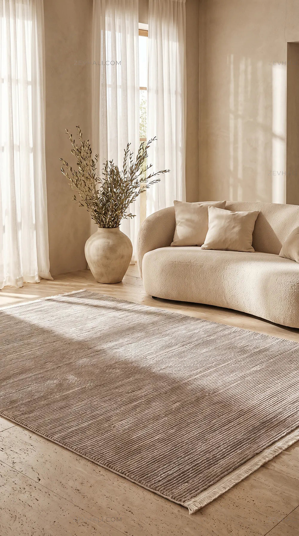 ZEV HALI NATURAL NT11 Beige Flecked Textured 400 cm Cut Acrylic Thick Rug