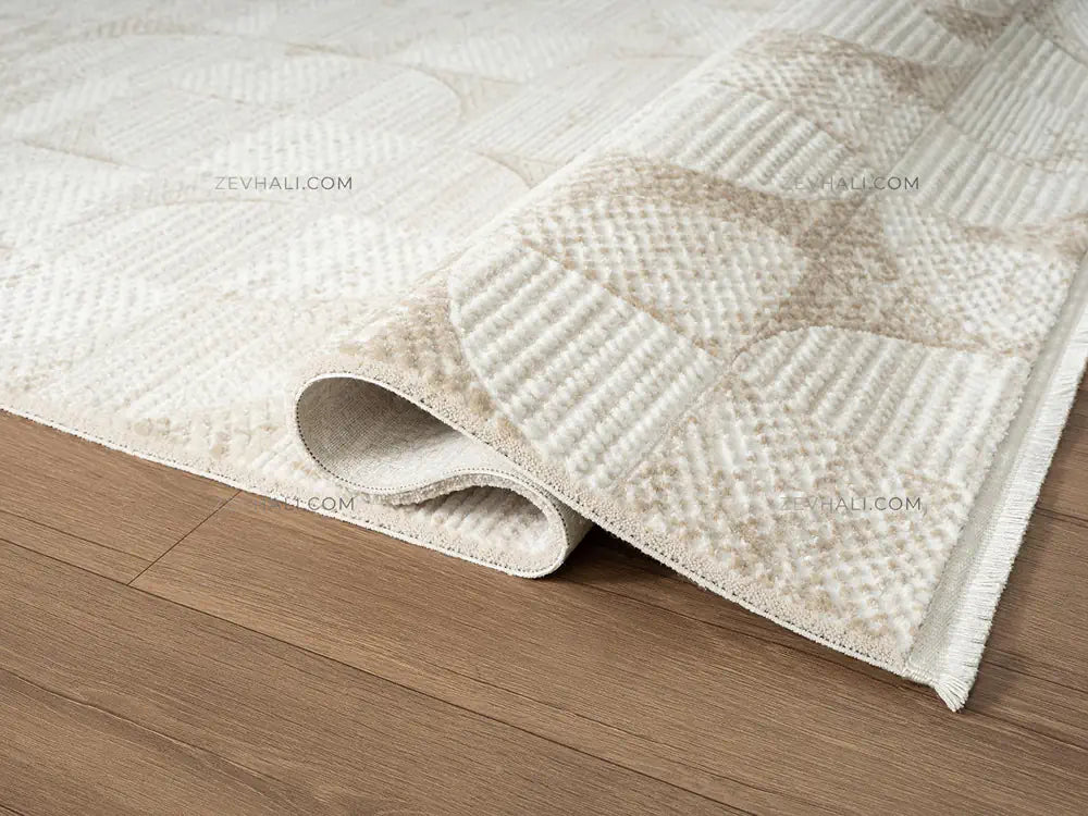 ZEV HALI NATURAL NT09 Bej Modern Geometrik 400 cm Kesim Akrilik Kalın Halı | Akrilik Halı | Zev Halı