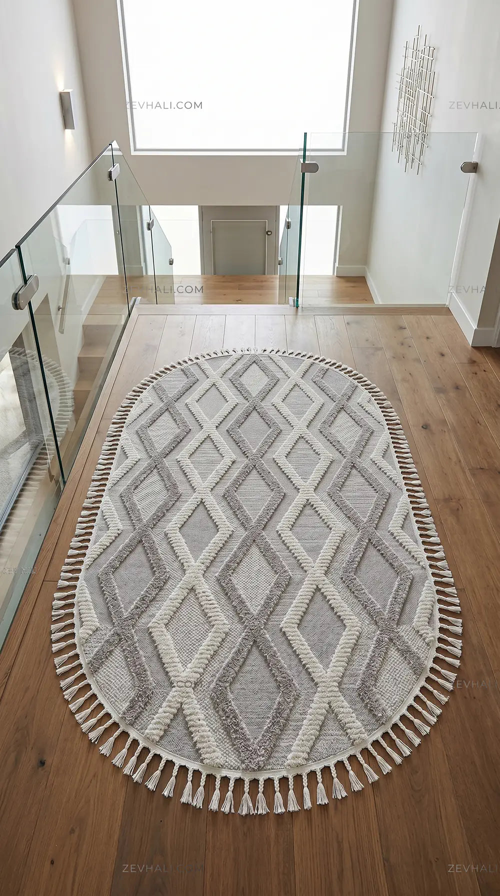 Zev Halı Colorium İskandinav Gri Geometrik Oval Özel Ölçü Kalın Halı CL20