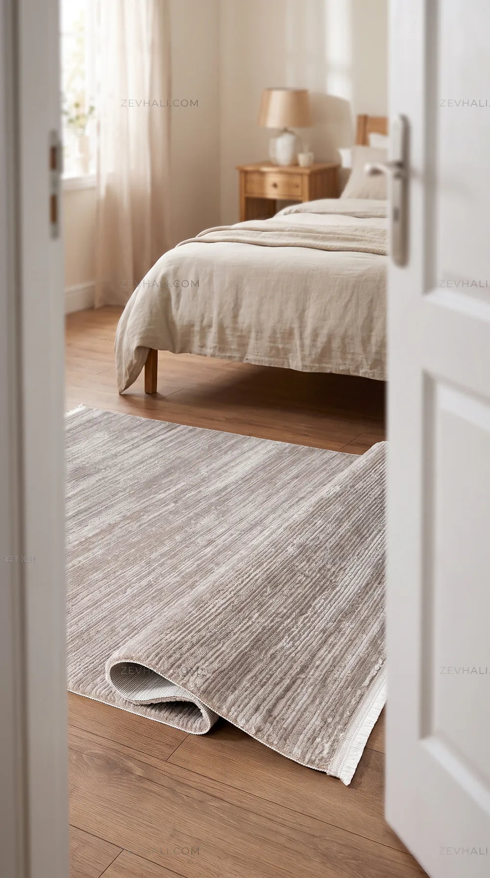 ZEV HALI NATURAL NT11 Beige Flecked Textured 400 cm Cut Acrylic Thick Rug