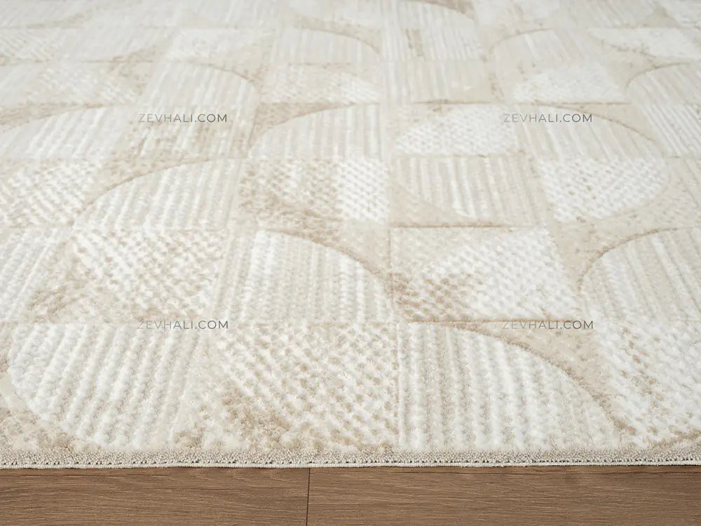 ZEV HALI NATURAL NT09 Bej Modern Geometrik 400 cm Kesim Akrilik Kalın Halı | Akrilik Halı | Zev Halı