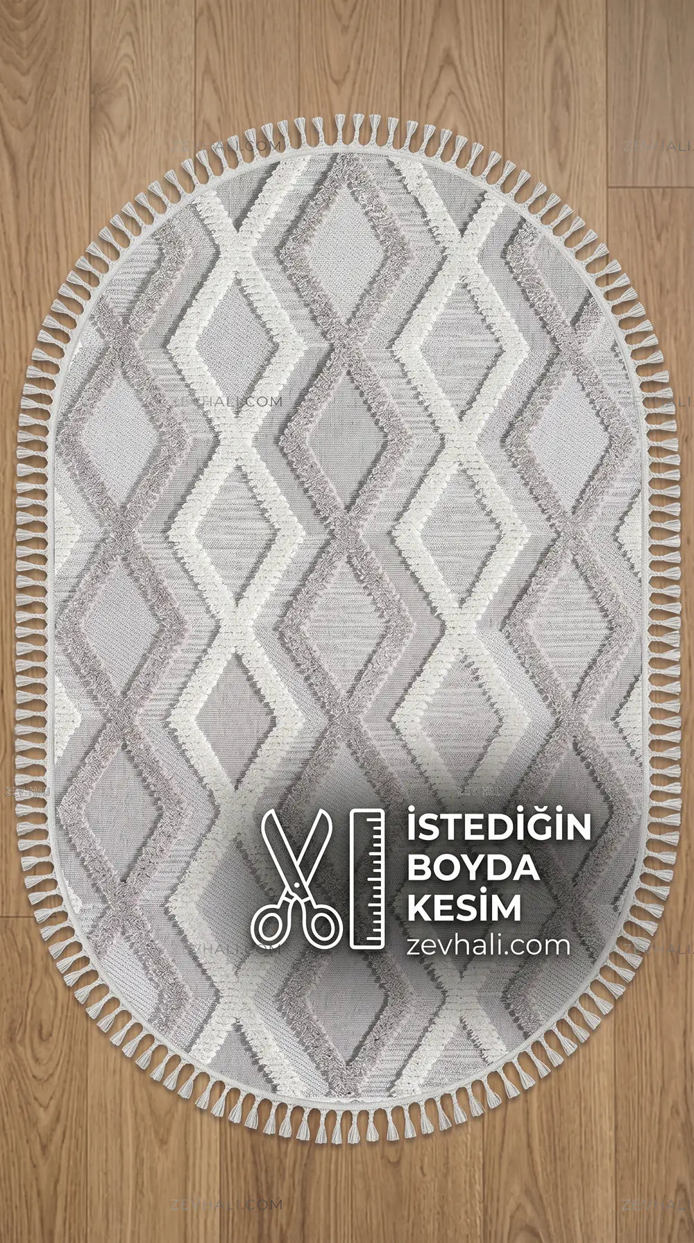 Zev Halı Colorium İskandinav Gri Geometrik Oval Özel Ölçü Kalın Halı CL20