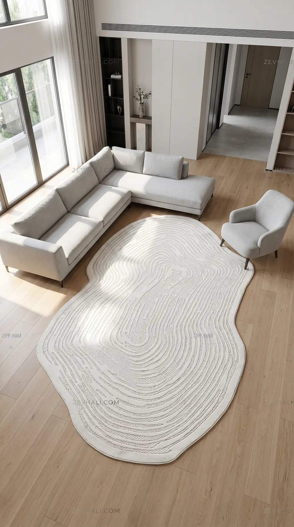 Zev Halı İskandinav Tarzı Asimetrik Halı | Minimalist ve Yumuşak Doku | Asimetrik Amorf Halı | Zev Halı