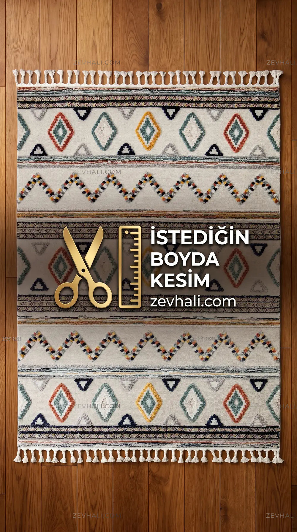Zev Halı Colorium Çok Renkli Etnik İskandinav Bukle Özel Ölçü Saçaklı Halı CL02 | Bukle Halı | Zev Halı