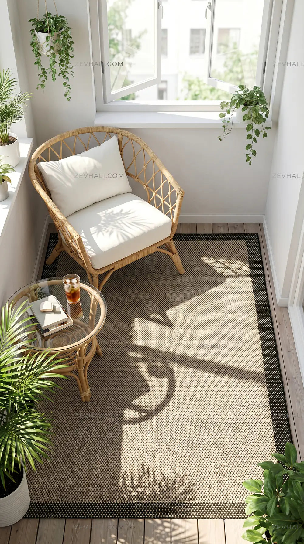 Zev Halı Sisal Plus Bej Siyah Çerçeveli Makinede Yıkanabilir Salon Mutfak Koridor Halısı ZS11 | Sisal Halı | Zev Halı