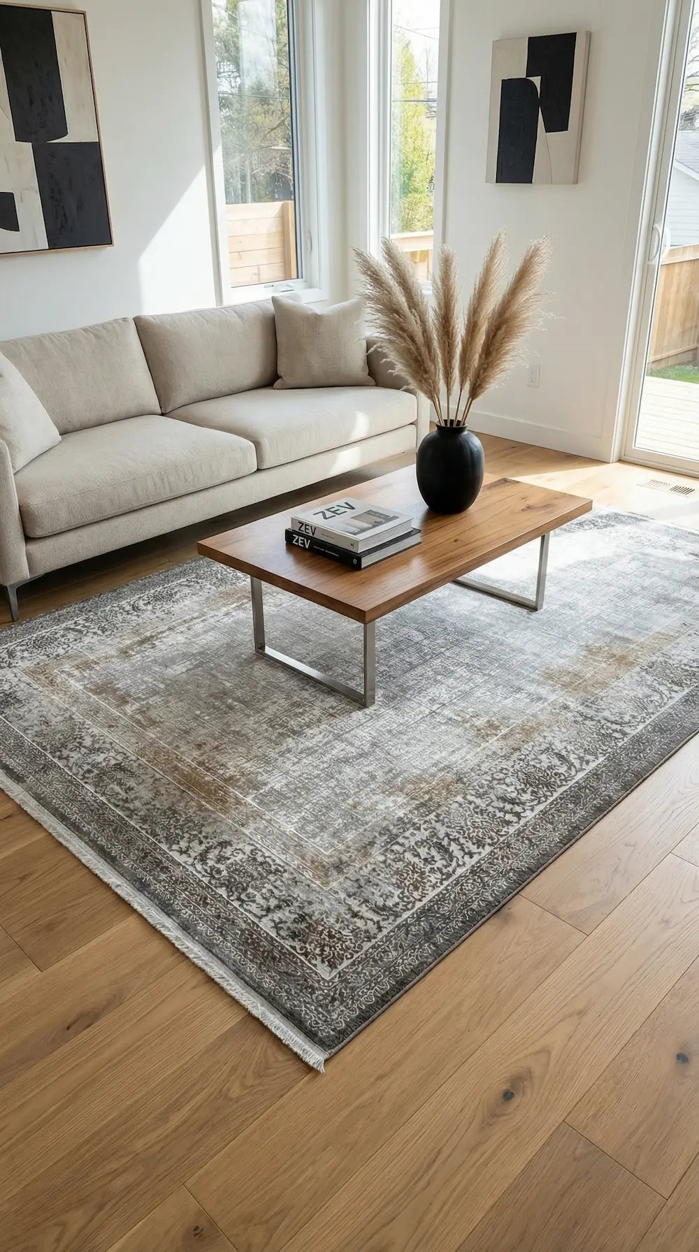 Zev Halı Prime PR020 Gri Vizon Eskitme Klasik Bordürlü Salon Halısı 160x230