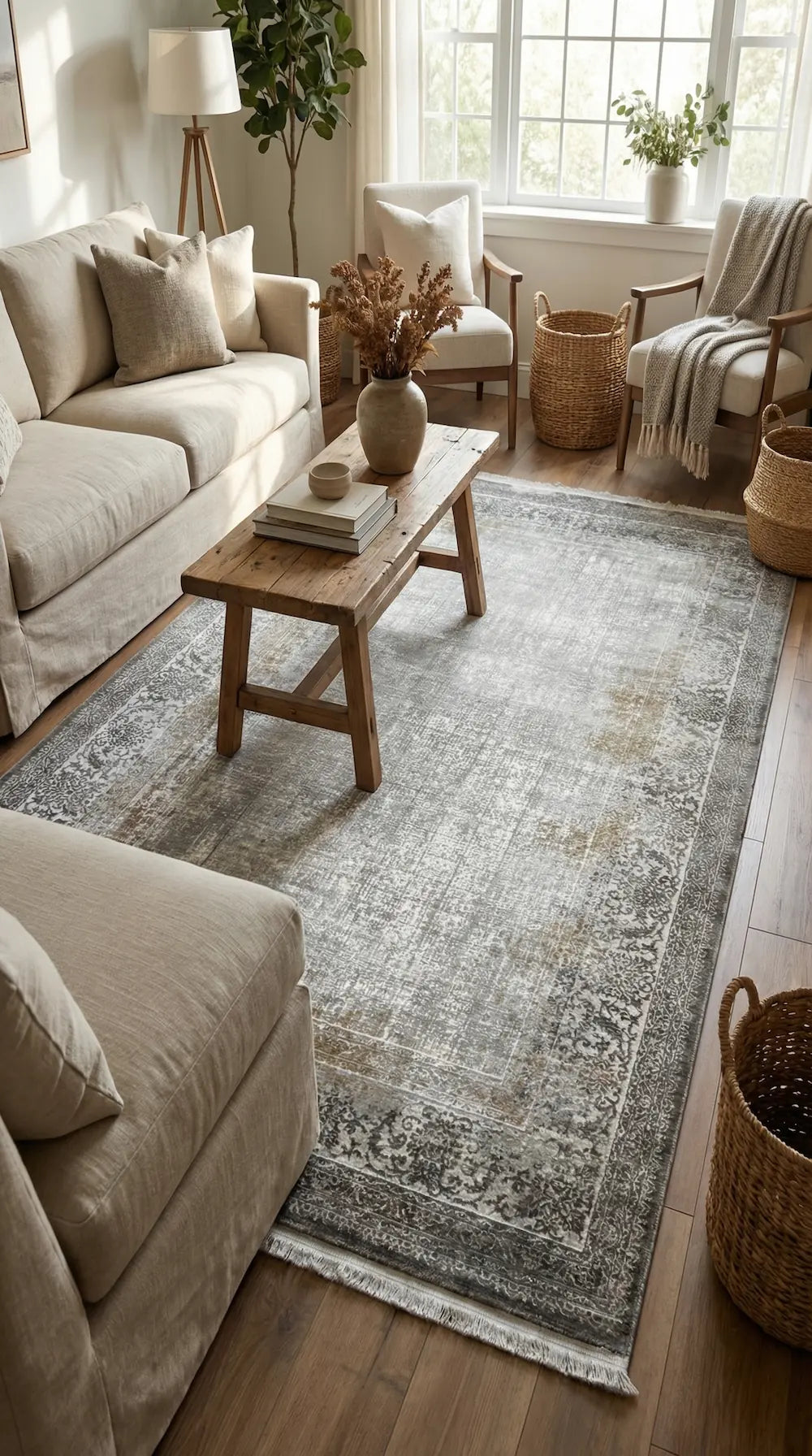 Zev Halı Prime PR020 Gri Vizon Eskitme Klasik Bordürlü Salon Halısı 160x230