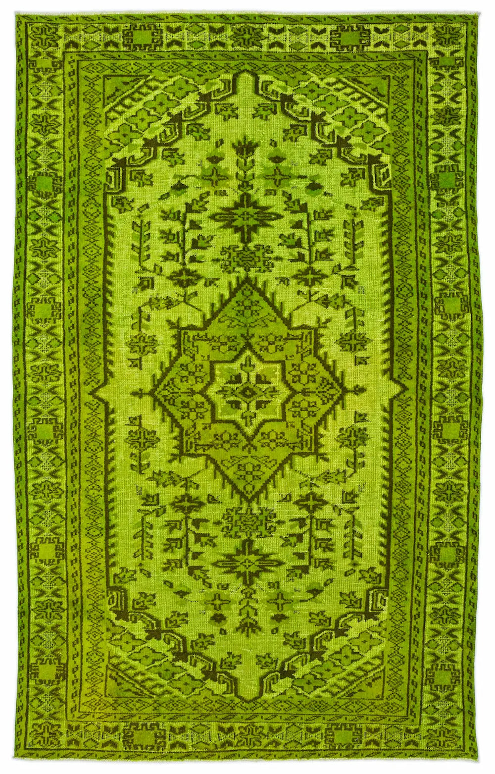 Zev Halı Carved Serisi Geleneksel Madalyonlu Yeşil El Dokuması Halı 178x290