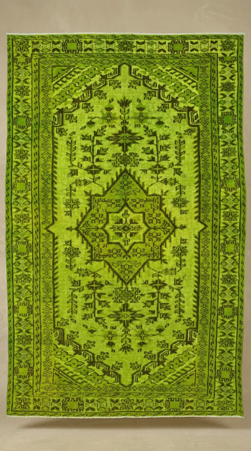 Zev Halı Carved Serisi Geleneksel Madalyonlu Yeşil El Dokuması Halı 178x290