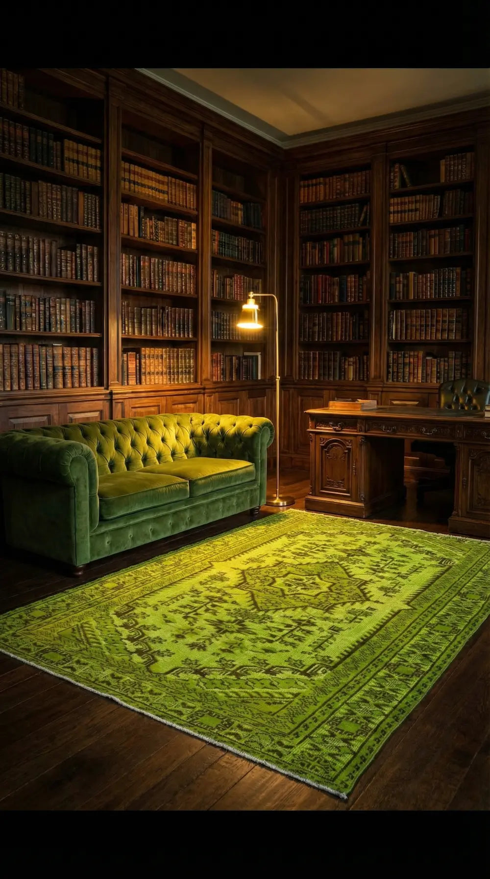 Zev Halı Carved Serisi Geleneksel Madalyonlu Yeşil El Dokuması Halı 178x290