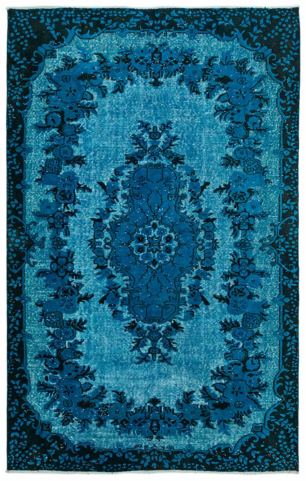 Zev Halı Carved Serisi Geleneksel Madalyonlu Turkuaz El Dokuması Halı 184x290